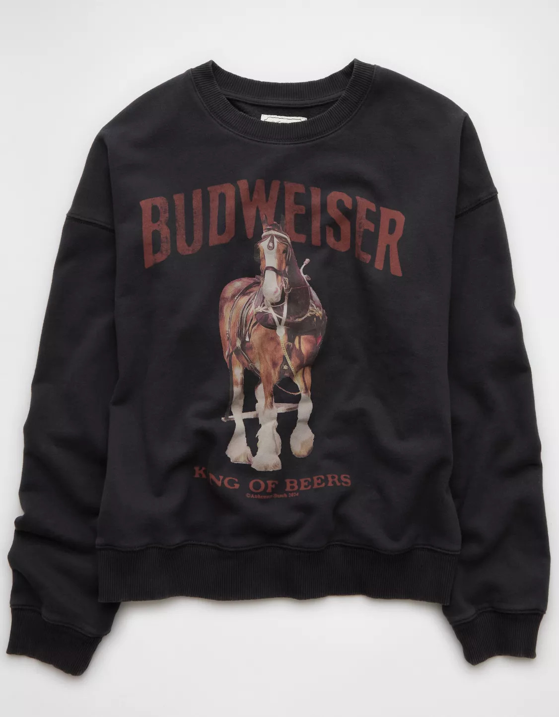 AE Holiday Budweiser Graphic Relaxed Crew Neck Sweatshirt | American Eagle Outfitters (US & CA)