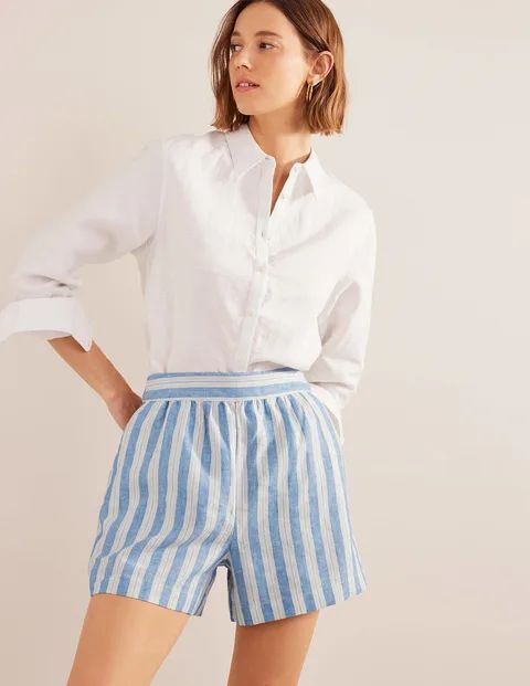 Pull-on Linen Shorts - Porcelain Blue, Sparkle Stripe | Boden (US)