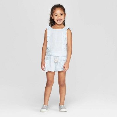 Mila & Emma Toddler Girls' 2pc Sleeveless T-Shirt and Shorts Set - Blue | Target