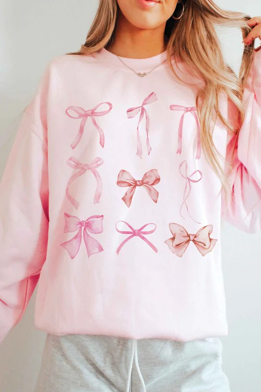 BLUME AND CO. PINK BOWS Graphic Sweatshirt | Shop name | ASH / S | Casual Chic Boutique