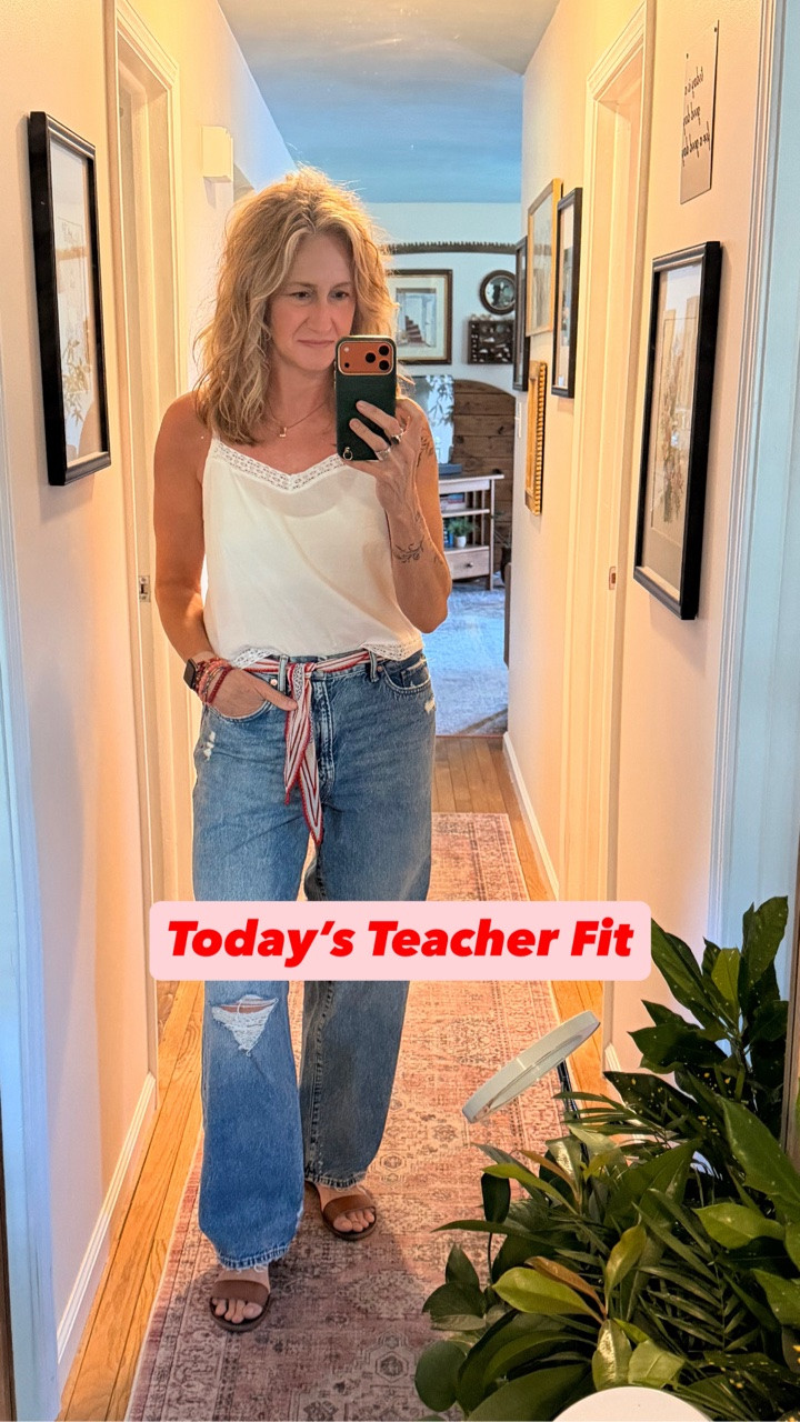 A pair of men’s jeans, a white handkerchief top, a bandana tied around my waist for a little color, & the same sandals I’ve had forever. ❤️

We were outside during free time today, walking laps & getting some fresh air when one of my students looked at me and said:

“Mrs. Higgins… I hope that when I get to be your age, I’m just like you.”

Well.

I wasn’t expecting that.

I laughed, thanked her, & kept walking, but I’ve been thinking about it ever since.

Of all the compliments I’ve received over the years, that one might be one of my favorites.

The outfit was cute.

The comment was even better. 🥹✨

#LTKStyle #TeacherStyle #TeacherOOTD #FashionOver50 #MidlifeStyle

men’s jeans, white handkerchief top, bandana style, teacher outfit, teacher fashion, over 50 style, midlife fashion, casual outfit, summer style, denim outfit, sandals, gold jewelry, confidence, lifestyle creator, gray hair transition, silver hair journey, everyday style, comfortable fashion, teacher life, women over 50 👖🤍☀️✨💛

#LTKgrwm #LTKootd #LTKmorningroutine