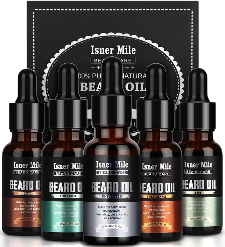 5 Pack Beard Oil Set Leave in Conditioner, Cedarwood, Sandalwood, Sage, Sweet Orange for Men Must... | Amazon (US)