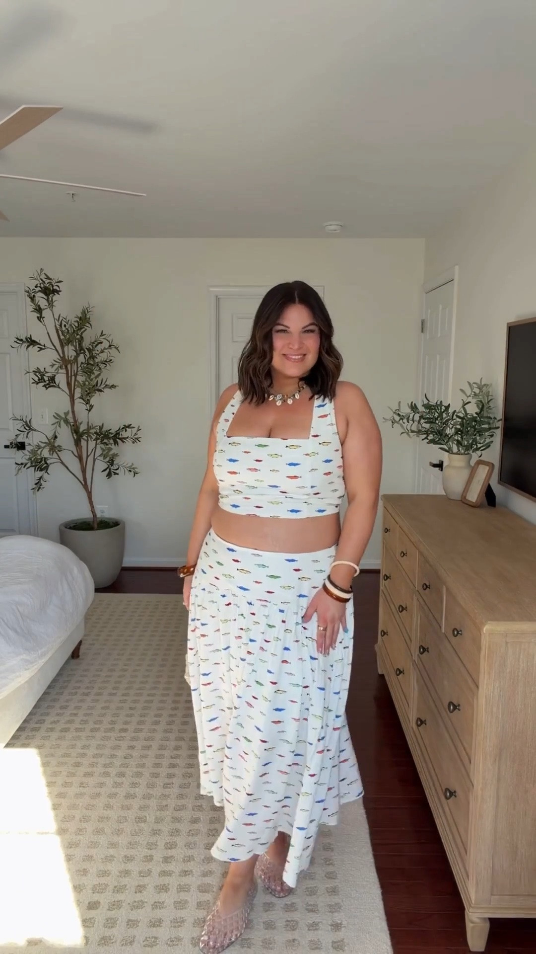 Midsize summer outfit idea! Headed to the beach next week and cannot wait to wear this cutie fish two piece set 🐟 

Shorts + bralette : xl
Set: skirt/top : 14 @Eloquii  
Flats : 9

#LTKootd #LTKMidsize #LTKTall