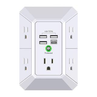 5-Outlet Surge Protector Wall Charger Extender w/4 USB Ports, 1680J Protection, 3-Sided Design and Secure Mount, White | The Home Depot