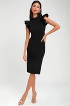 Stylish Splendor Black Backless Ruffle Bodycon Midi Dress | Lulus (US)