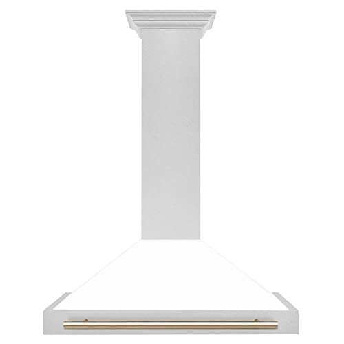 ZLINE Autograph Edition 36 in. Convertible Satin Stainless Steel Wall Mount Range Hood with White Matte Shell and Polished Gold Handle (KB4SNZ-WM36-G) | Amazon (US)