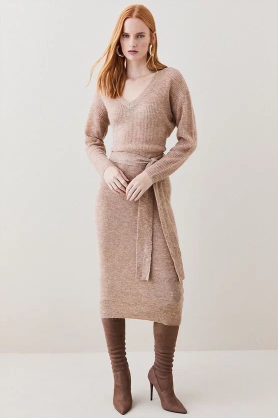 Premium Mohair Wool Blend Knitted Midi Knit Dress | Karen Millen UK + IE + DE + NL