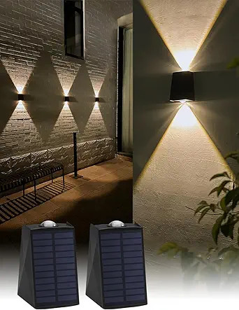 Solar Wall Lights Outdoor Up Down Solar Sconce Lights Outdoor Powered Warm White 3000K Waterproof... | Amazon (US)