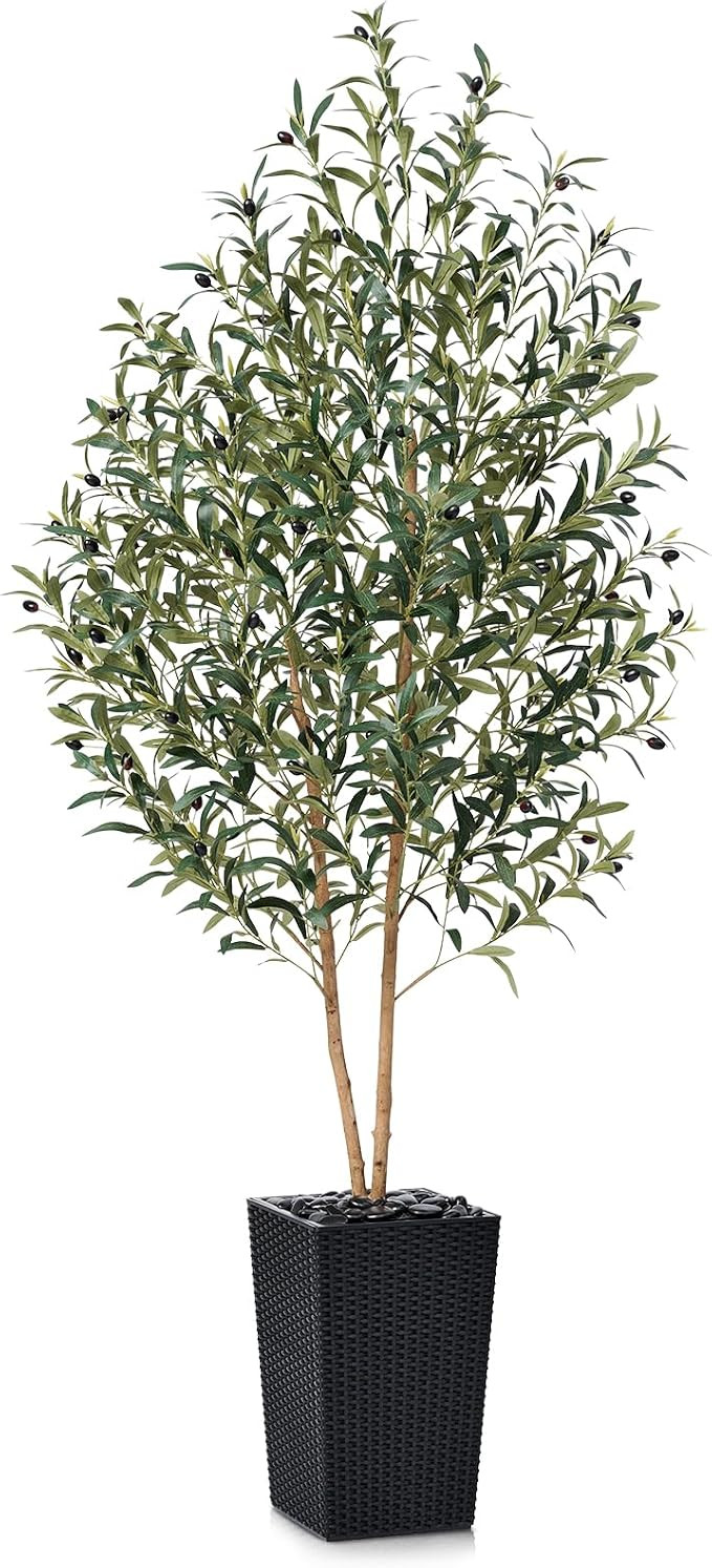 Artificial Olive Tree 6FT - Tall Faux Olive Trees with Natural Wood Trunk, Silk Leaves, Black Tap... | Amazon (US)