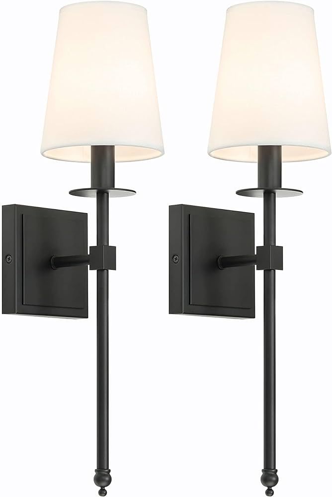 XiNBEi Lighting Black Wall Sconces Set of 2? Classic Sconces Wall Lighting with Flared White Fabr... | Amazon (US)