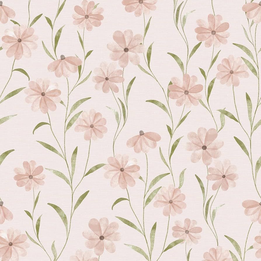 Floral Wallpaper Peel and Stick 393" X 17.7" Daisy Wallpaper Pink Summer Flowers Wallpaper Contac... | Amazon (US)