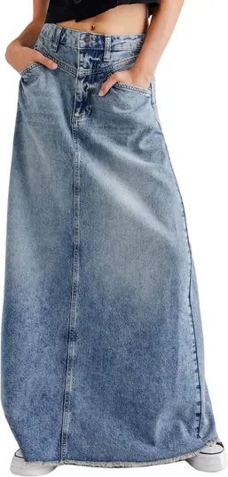 Come As You Are Fray Hem Denim Maxi Skirt | Nordstrom