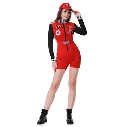 LMYOVE Race Car Driver Costume Women, Halloween Sexy Racer Car Jumper with Hat and Flags for Talladega Nights Costume | Amazon (US)