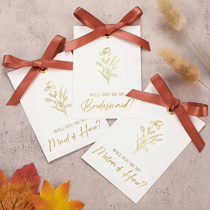 11 Pcs Bridesmaid Proposal Card with Ribbon Bow Floral Metallic Bridal Gift 8 Will You Be My Brid... | Amazon (US)
