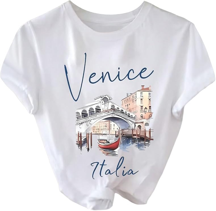 SweatyRocks Women's Paris Letter Graphic Tees Crew Neck Short Sleeve Casual T Shirt Tops | Amazon (US)