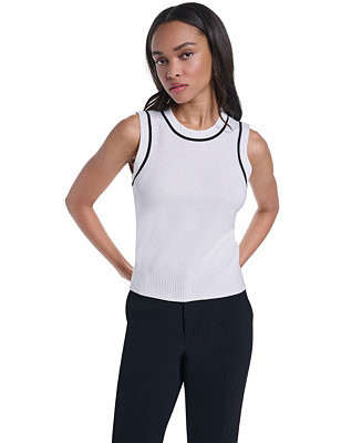 Women's Contrast-Trim Sleeveless Sweater | Macy's
