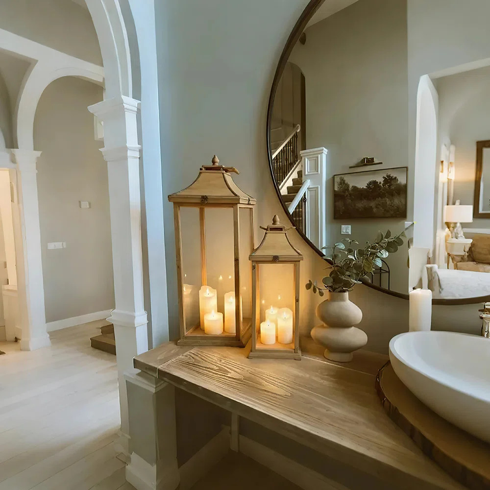 Wood and Glass Candle Lanterns (Set of 2) | Wayfair North America