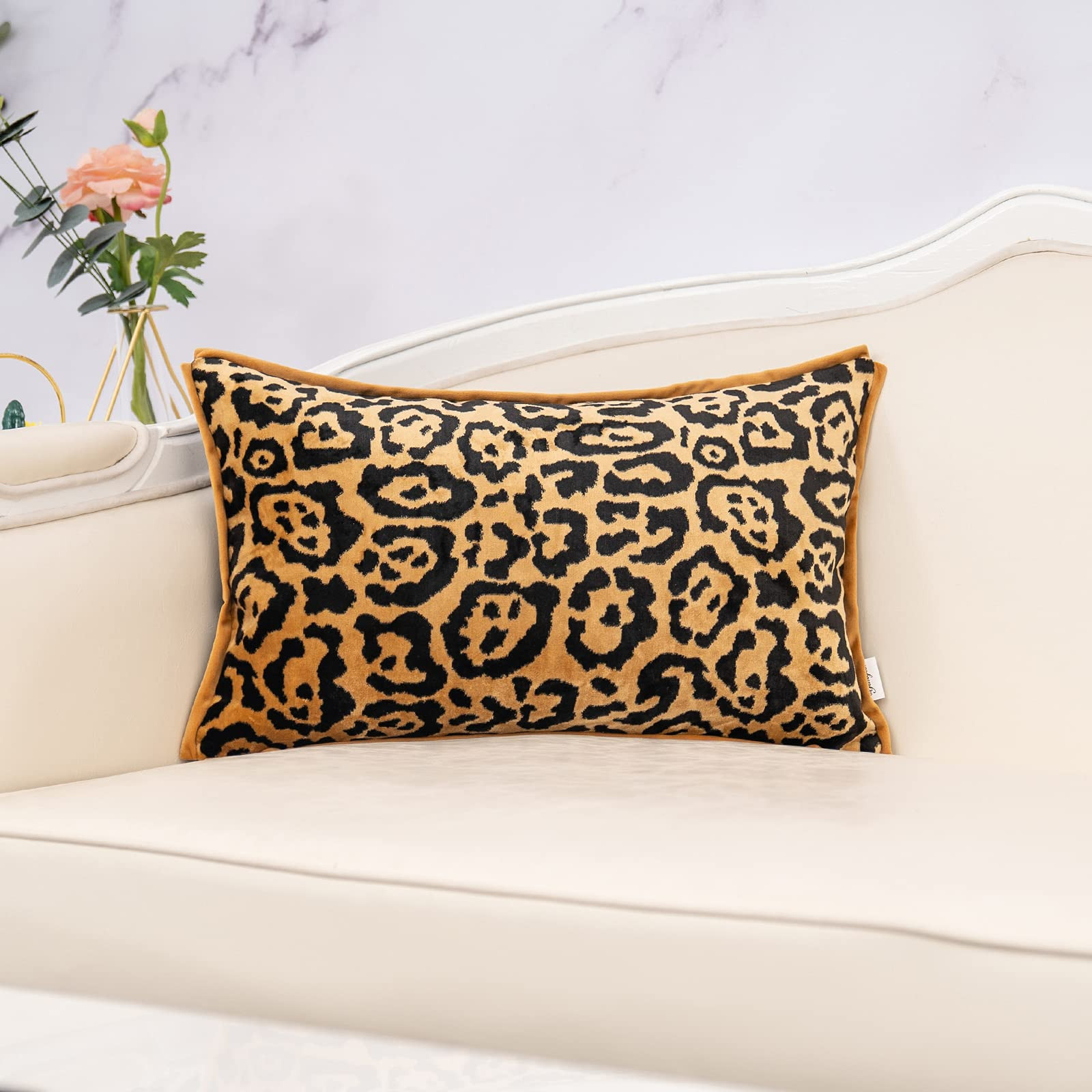 Yangest Leopard Print Cut Velvet Black and Gold Rectangle Pillow Cover Cushion Cover Luxury Moder... | Amazon (US)