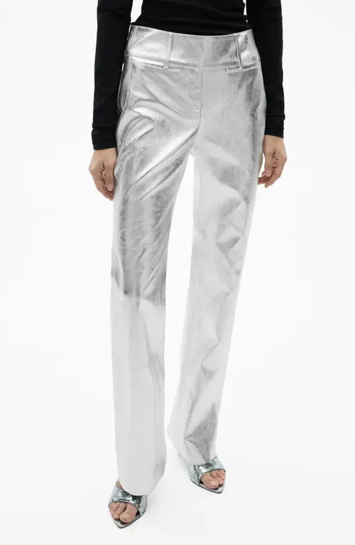 MANGO Metallic Faux Leather Pants in Silver at Nordstrom, Size 2 | Nordstrom