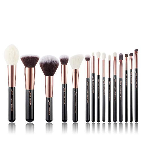 Jessup Makeup Brushes, Labeled Makeup Brush Set Premium Synthetic and Natural Hair Foundation Powder Concealer Eyeshadow Blending 15pcs Brush Kit, Rose Gold/Black T160 | Amazon (US)