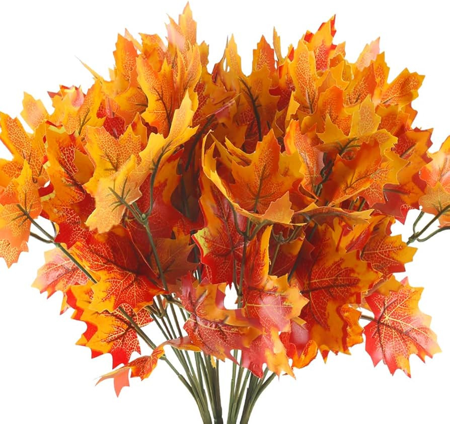 HUAESIN Artificial Maple Leaves Branches 4 Pcs Fake Silk Fall Leaves Stem Autumn Faux Flowers Fal... | Amazon (US)