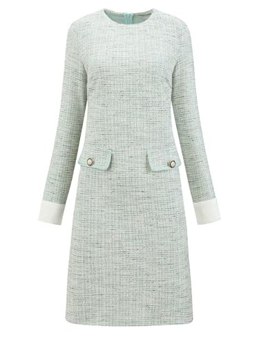 Hobemty Women's Tweed Dress Formal Work Long Sleeve Sheath Dresses Medium Cyan Blue | Amazon (US)
