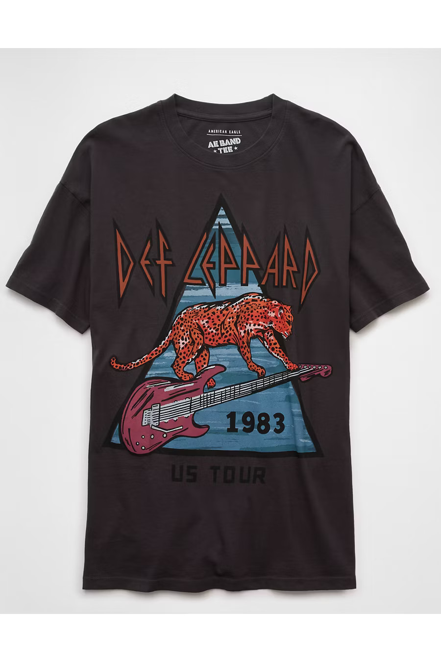 AE Oversized Def Leppard Graphic T-Shirt Women's Washed Black XXS | American Eagle Outfitters (US & CA)
