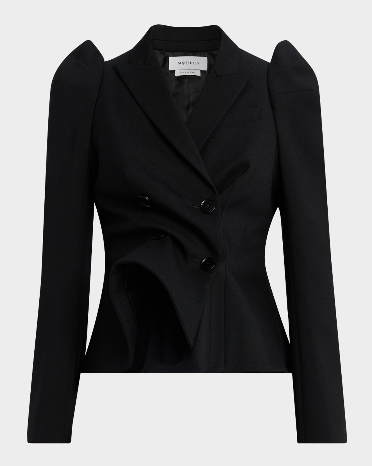 Structured Stretch Wool Double-Breasted Blazer Jacket | Neiman Marcus