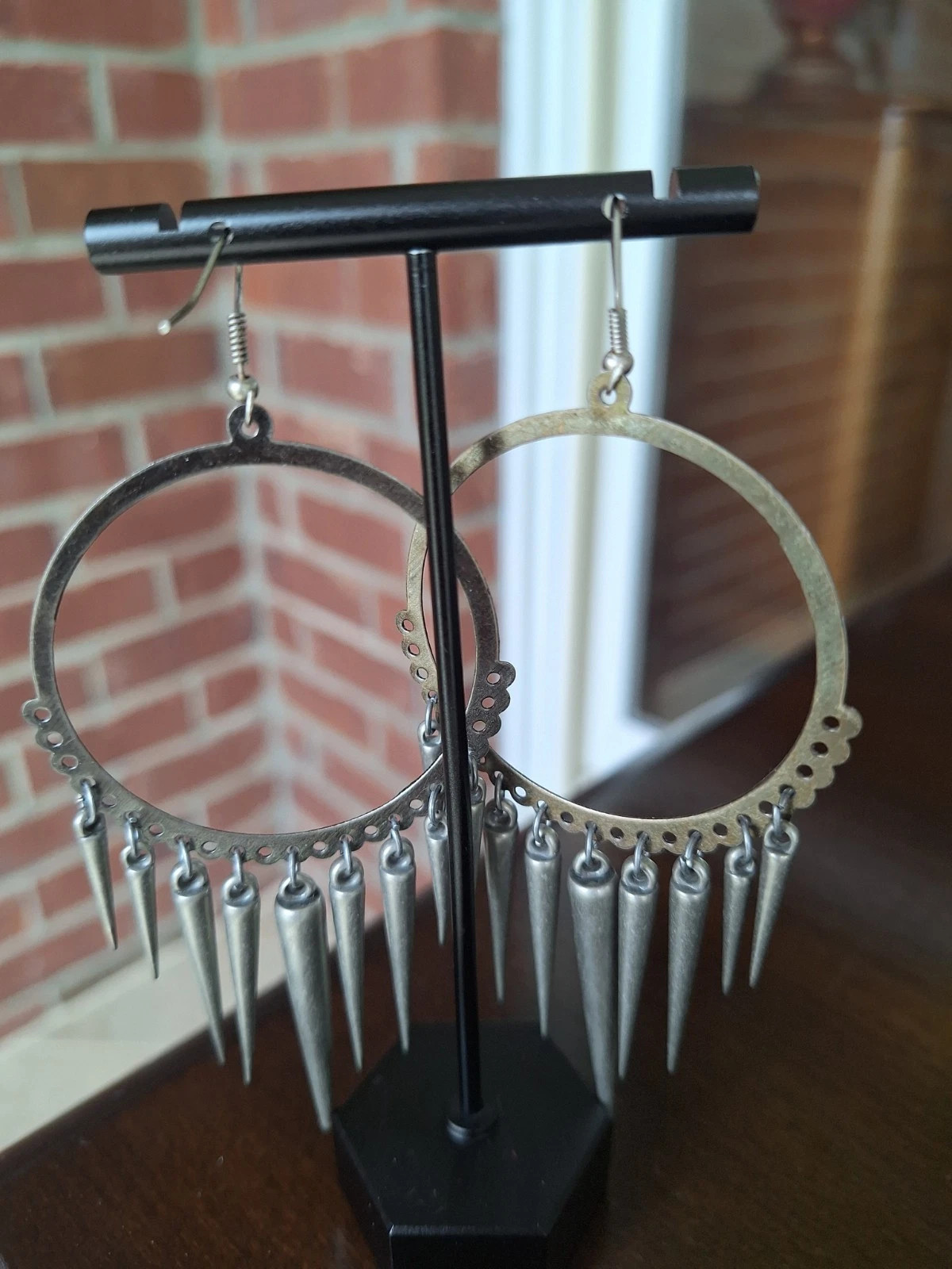 Metal Grunge Rock Punk Spike  Beaded Dangle Hoop Earrings | eBay US