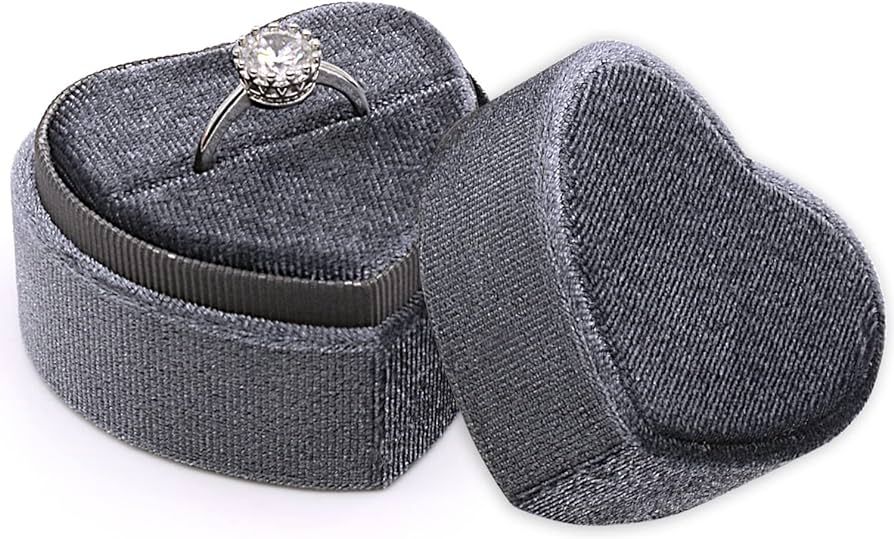 MYEBIUAI Velvet Ring Box Haze Blue - Premium Gorgeous Heart Shape Ring Box Display Holder with De... | Amazon (US)