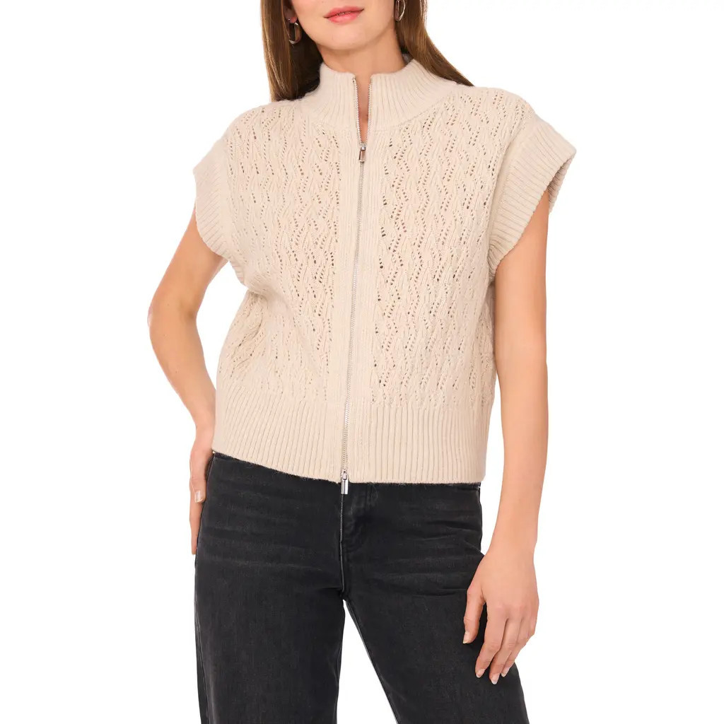 1.STATE Cable Stitch Zip-Up Sweater Vest in Sugar Oak at Nordstrom Rack, Size X-Small | Nordstrom Rack