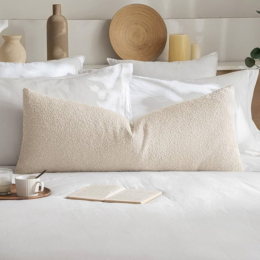 MIULEE Textured Boucle Throw Pillow Cover Beige Accent Solid Lumbar Pillow Case Decorative Soft P... | Amazon (US)