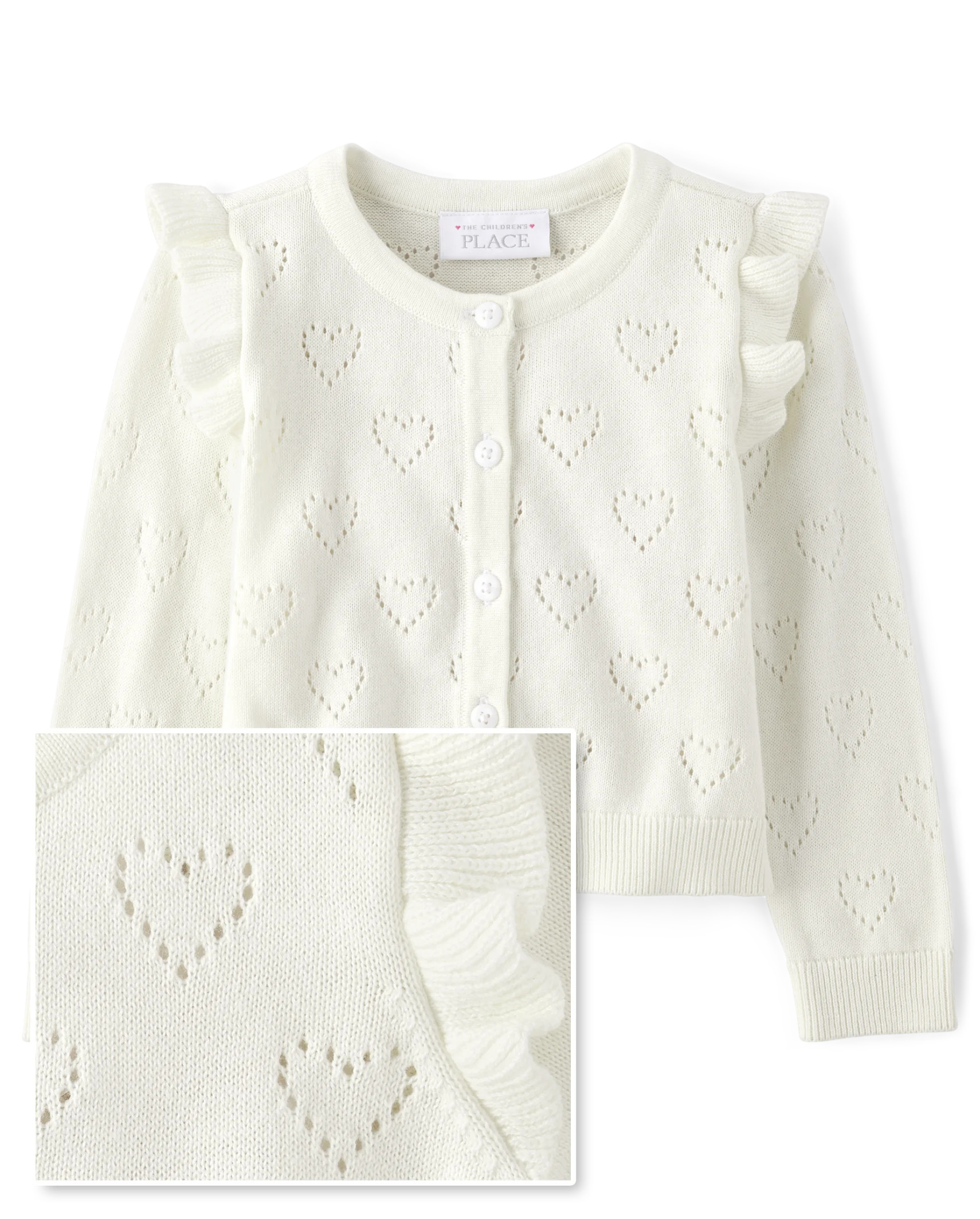 Toddler Girls Heart Pointelle Cardigan - simplywht | The Children's Place