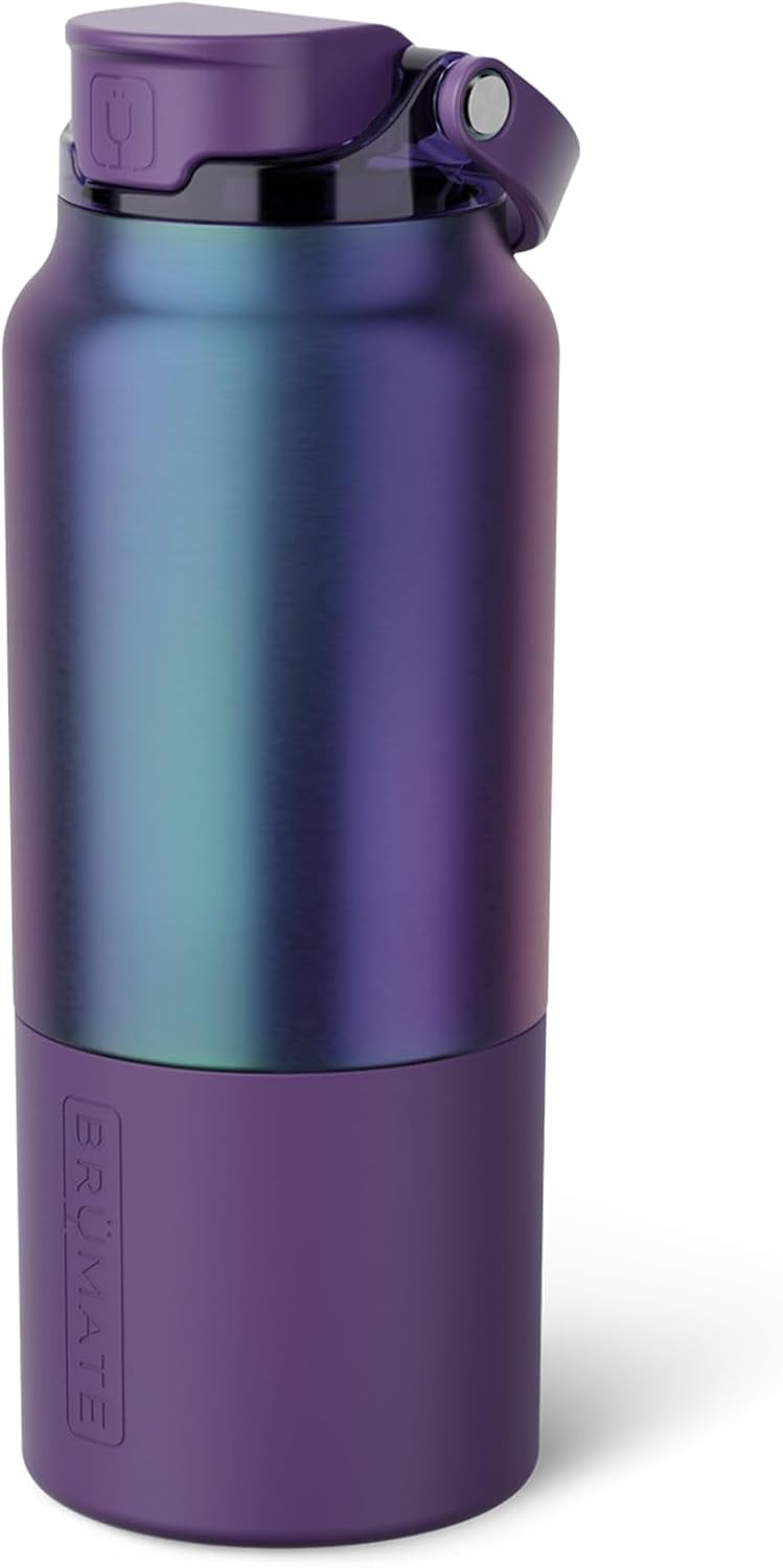 BrüMate Rise 35oz Water Bottle With 100% Leakproof Covered Silicone Straw | Insulated Stainless Steel Water Bottle With Removable Straw | Fast Flow | Soft Sip Silicone Spout | BPA-Free (Dark Aura) | Amazon (US)