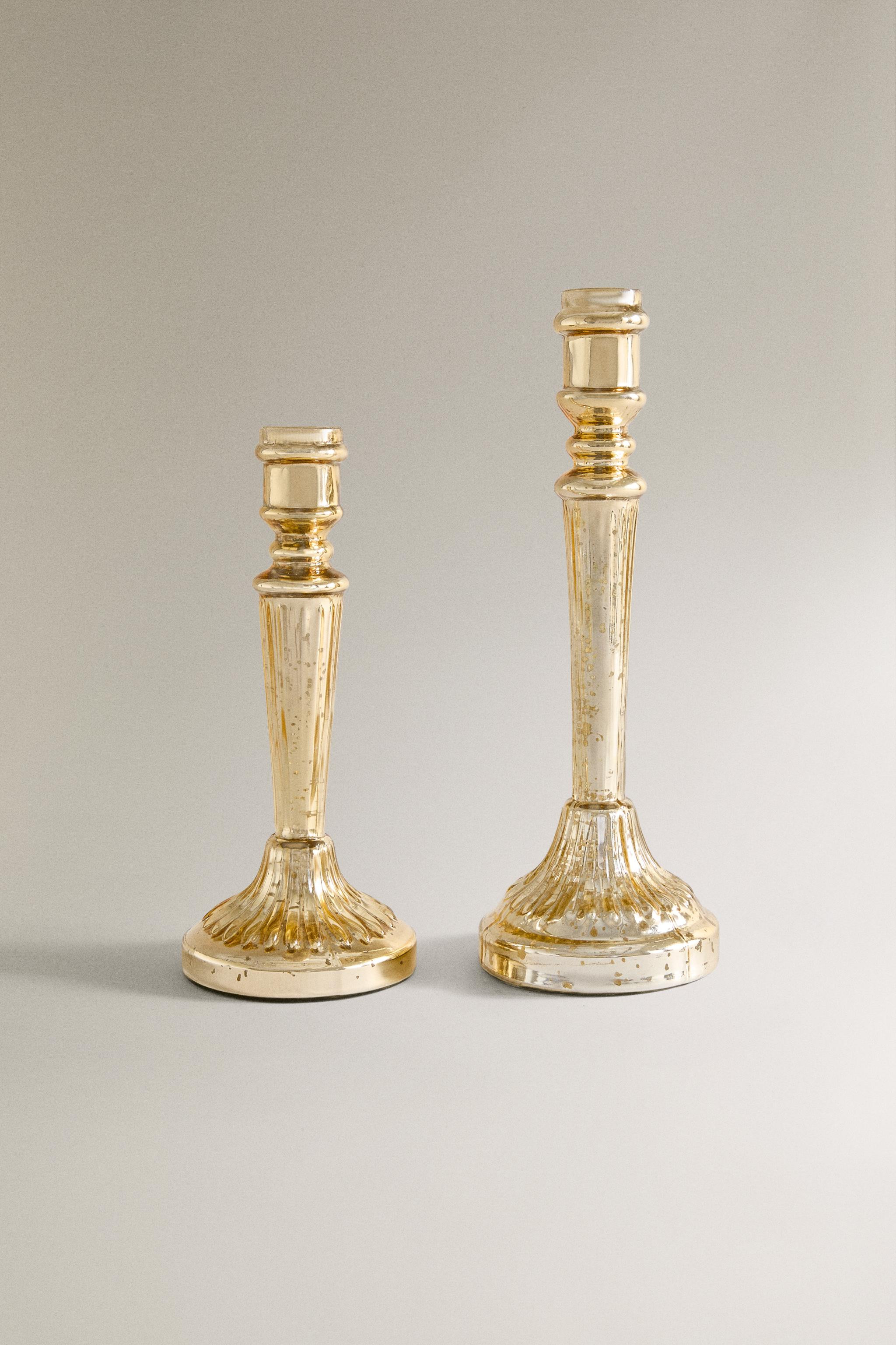 ANTIQUE FINISH GLASS CHRISTMAS CANDLESTICK | Zara UK