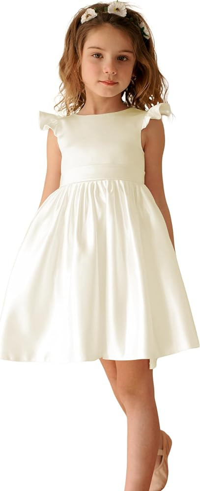 V-Back Satin Flower Girl Dress Girls Pretty Pageant for Wedding Guest First Communion Gown with B... | Amazon (US)