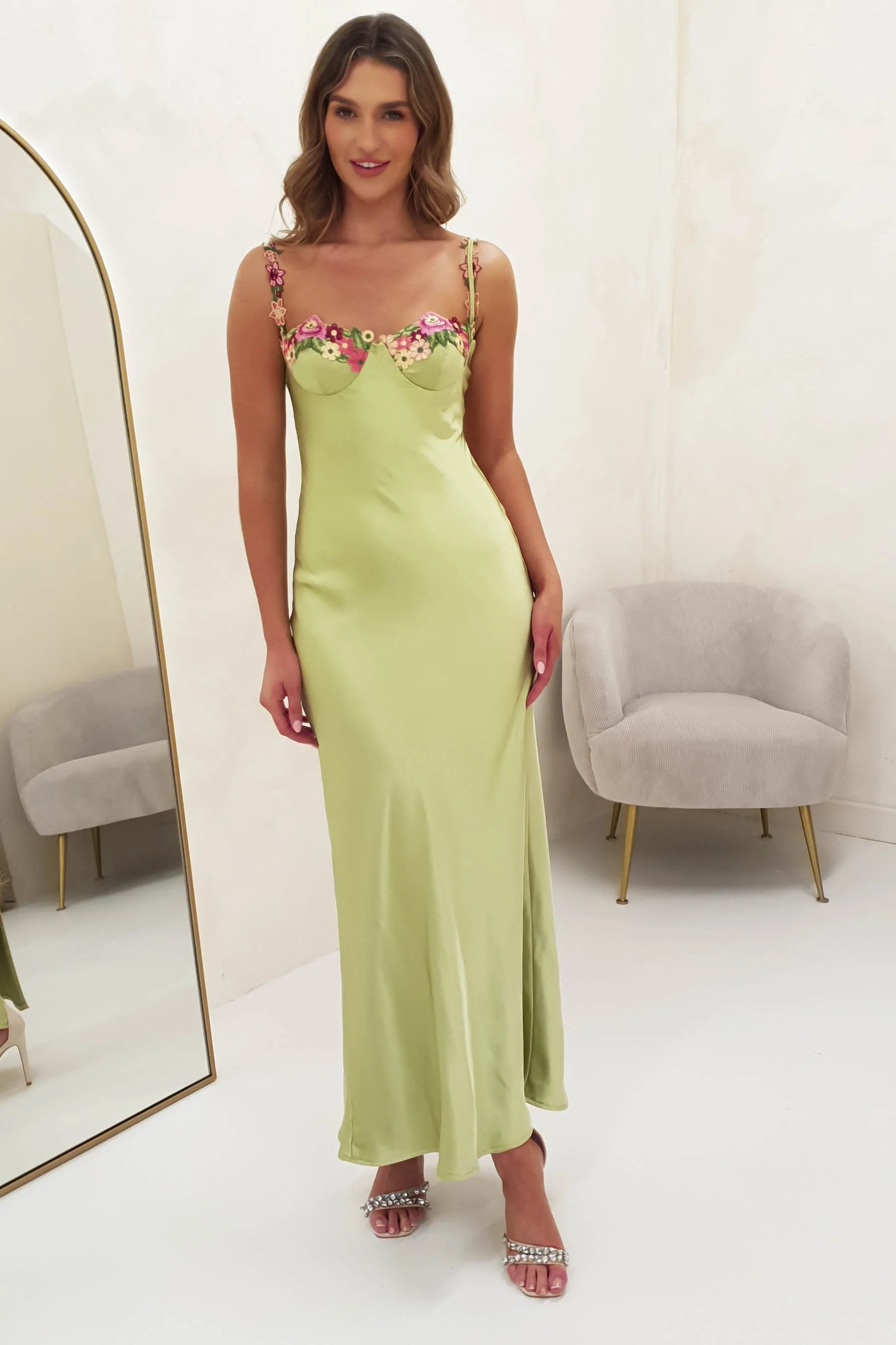 Klabelle Satin Midi Dress | Lime | Oh Hello Clothing