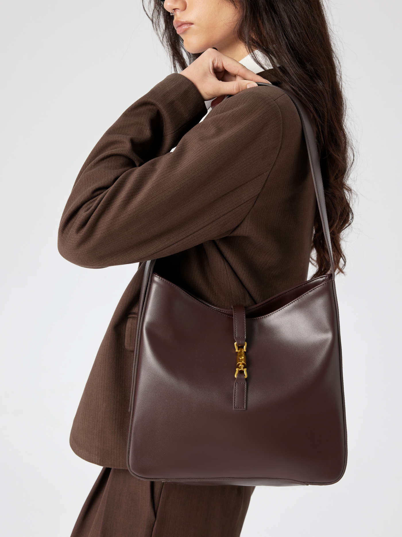 Faux Leather PUSH-LOCK DECOR FAUX LEATHER TOTE BAG For Daily Casual Date Coffee Shop Work | Cider