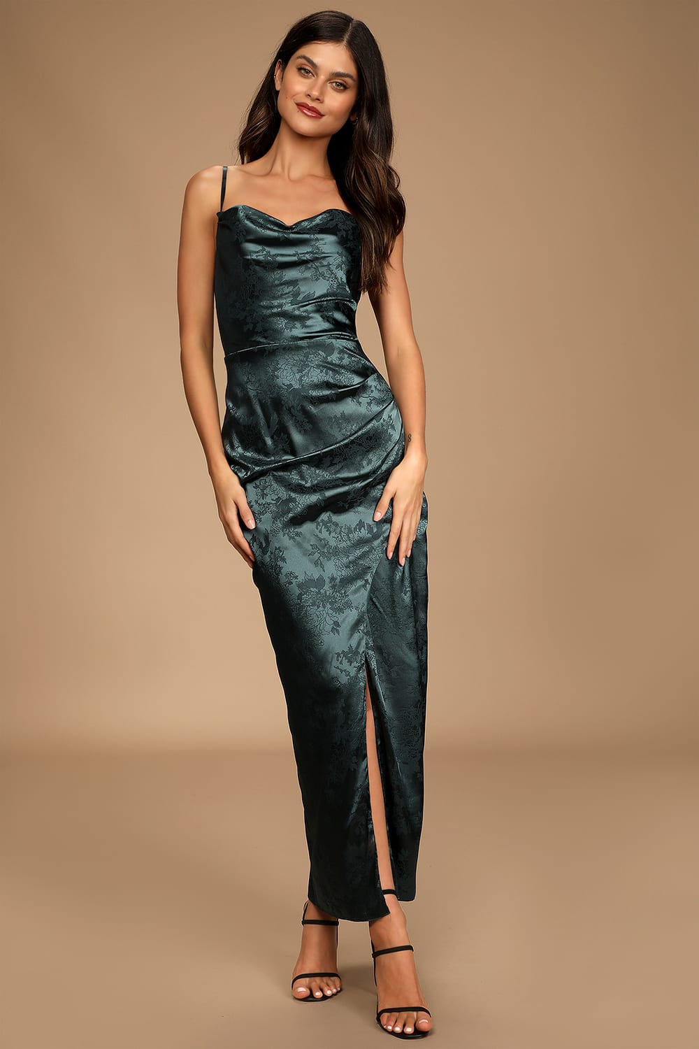 Under the Moonlight Emerald Green Satin Jacquard Maxi Dress | Lulus (US)