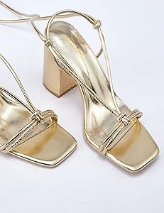 GENSHUO Square Toe Sandals Women Lace up Chunky High Heels Strappy Sandals Block Heeled Ankle Wra... | Amazon (US)