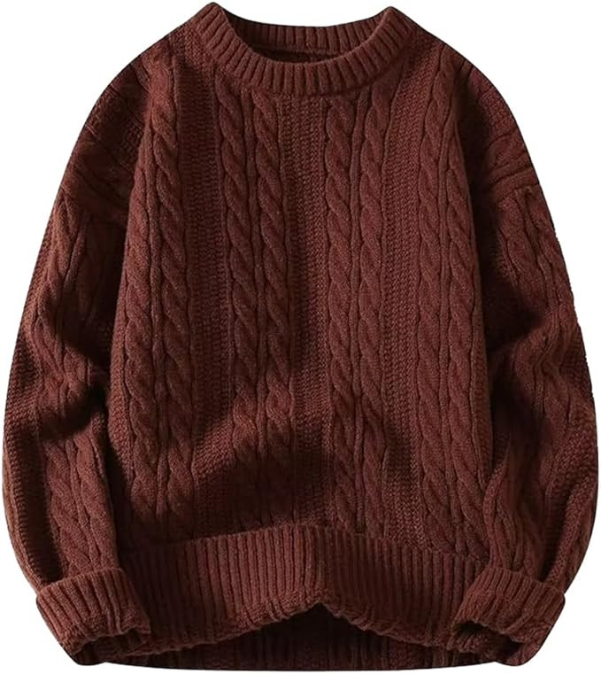 Women Cable Knit Vintage Chunky Sweater Loose Casual Knitted Sweater Unisex Woven Crewneck Knitte... | Amazon (US)