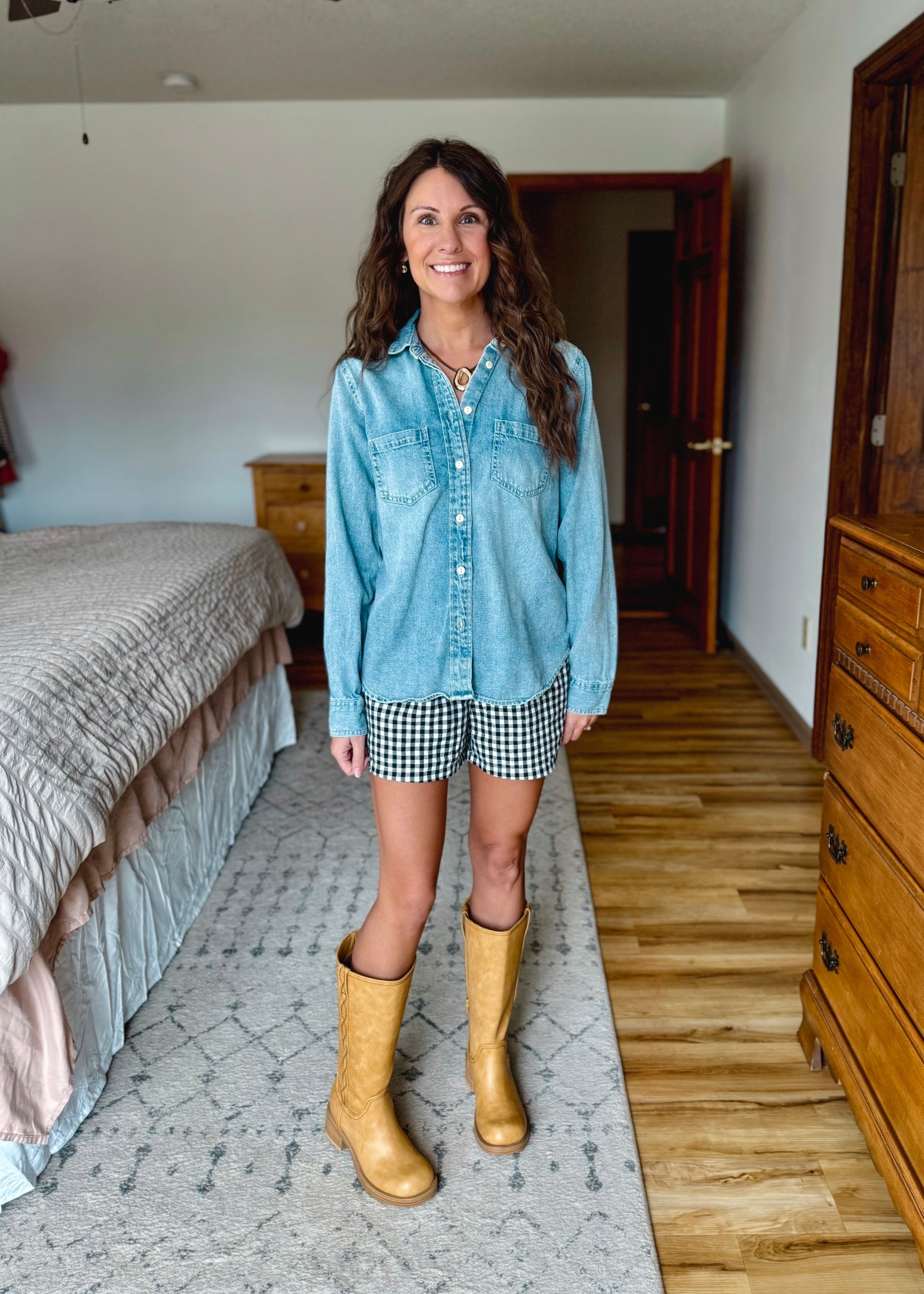 xs in my gingham boxer shorts (also own them in olive green—100% cotton and so comfy!). My denim shirt is older so I linked similar! My boots are size 6.

#LTKgrwm #LTKPetite #LTKootd