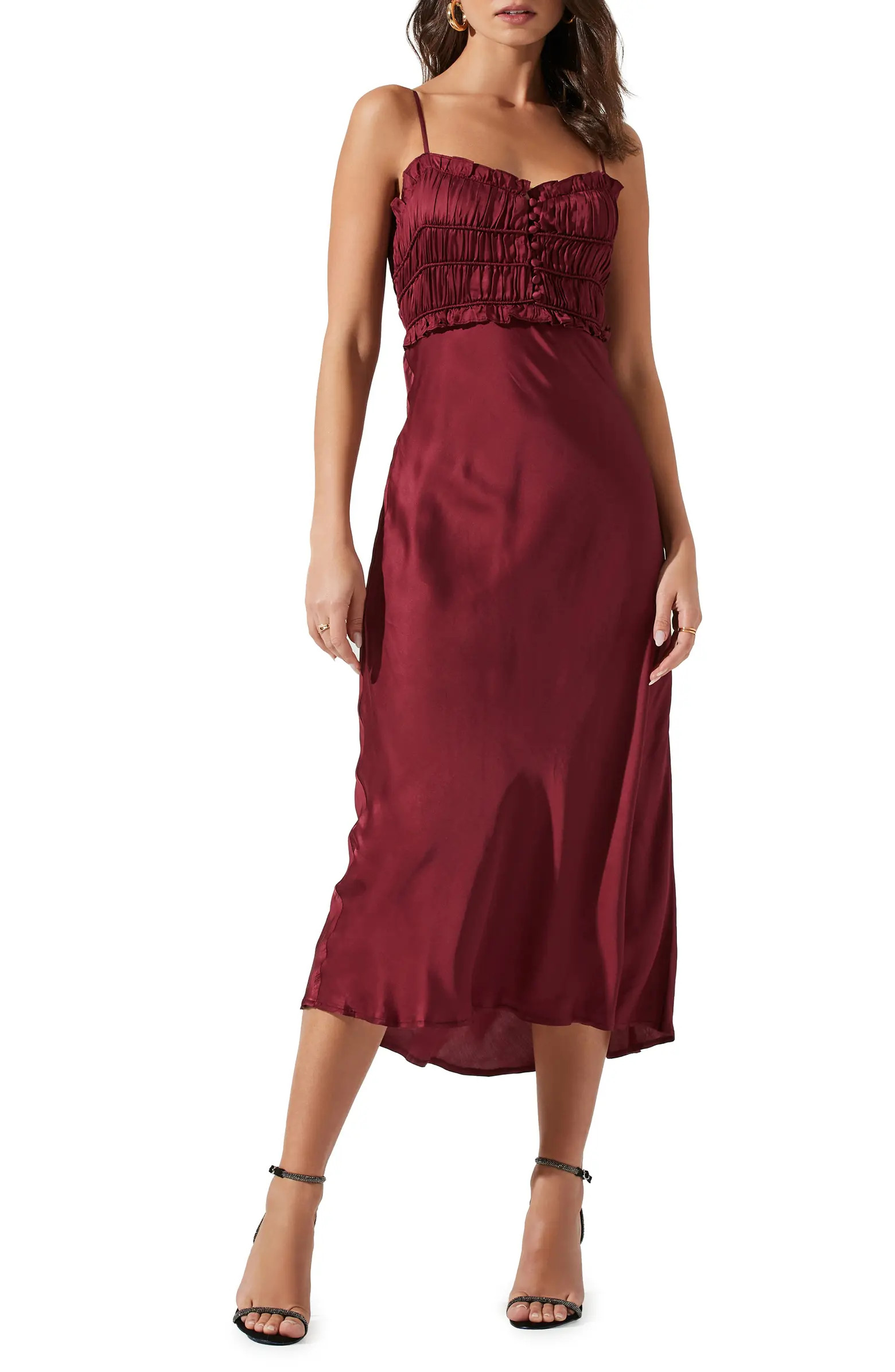 Zola Shirred Satin Midi Dress | Nordstrom Rack