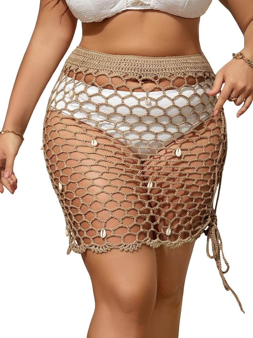 SHENHE Women's Sheer Crochet Hollow Out Shell Swimwear Swimsuit Cover Up Beach Skirt | Amazon (US)