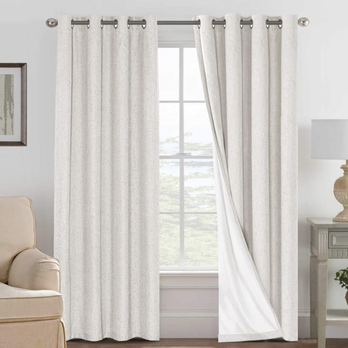 H.VERSAILTEX 100% Blackout Linen Curtains 84" L 2 Panels Ivory | Amazon (US)