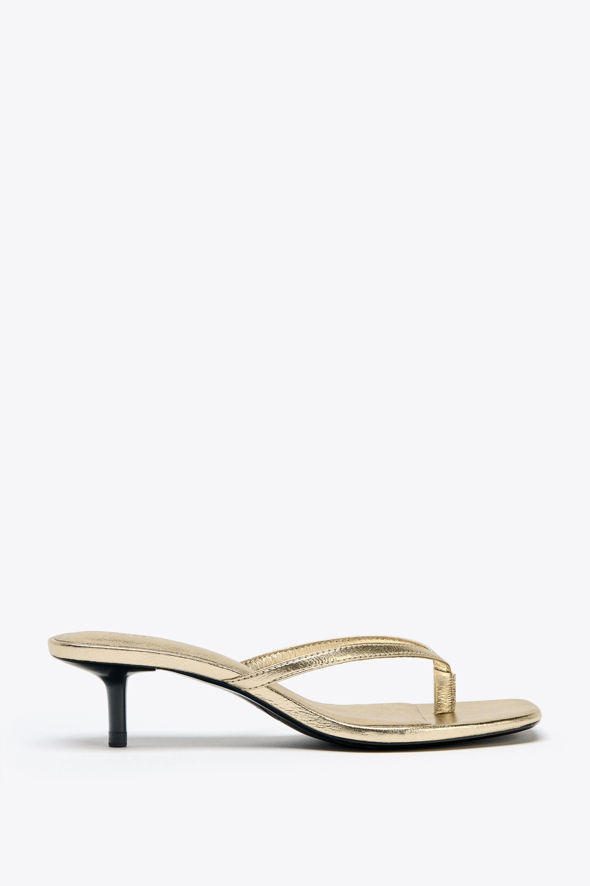 METALLIC KITTEN-HEEL SANDALS | Zara UK