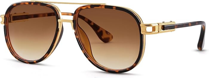 RAYSOL Retro Oversized Aviator Sunglasses for Women, Metal Double Bridge | Amazon (US)