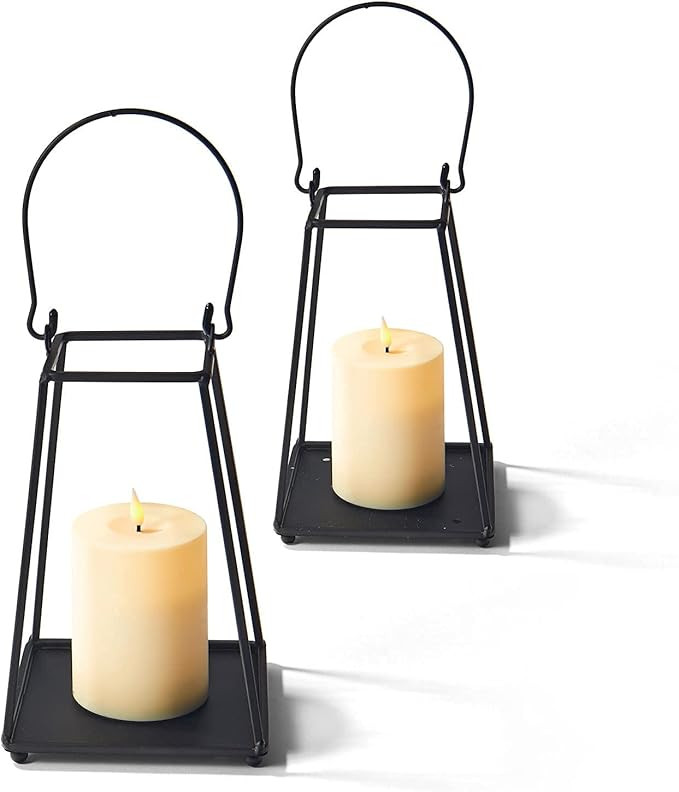 LampLust Black Lanterns Decorative Outdoor with Flameless Candle, 2 Pack, 8 Inch, Black Metal Can... | Amazon (US)