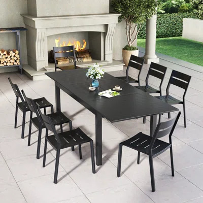 Gilligan 8 - Person Aluminum Rectangular Extendable Outdoor Dining Set (Set of 9) | Wayfair North America