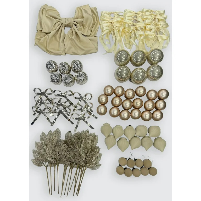 91 Count Champagne Christmas Tree Decorating Kit, by Holiday Time - Walmart.com | Walmart (US)